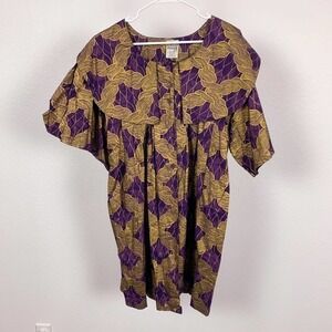 The African Village Purple Gold Button Down Kaftan Tunic Shirt One Size